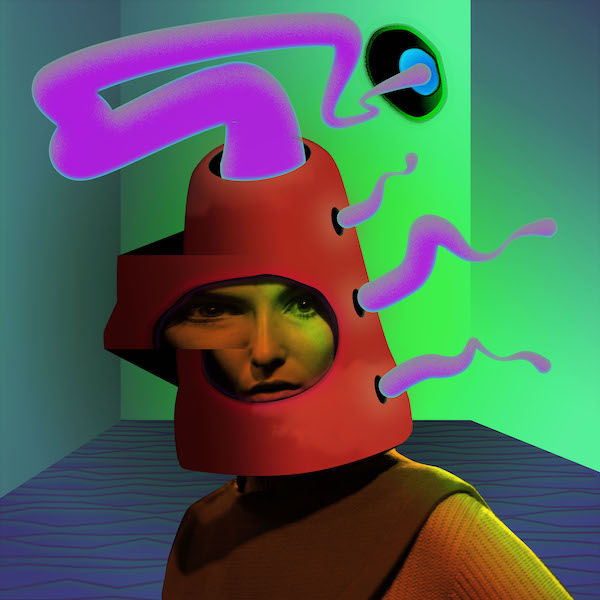 Headdress A model in a futuristic helmet-style hat designed by Pierre Cardin. (Photo by Express Newspapers/Getty Images)